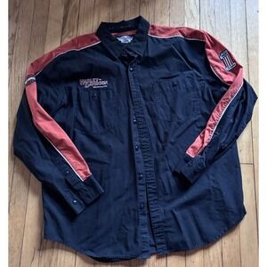 Harley Davidson Mechanic Shirt Black Orange Patch Button‎ Down Mens Size XL